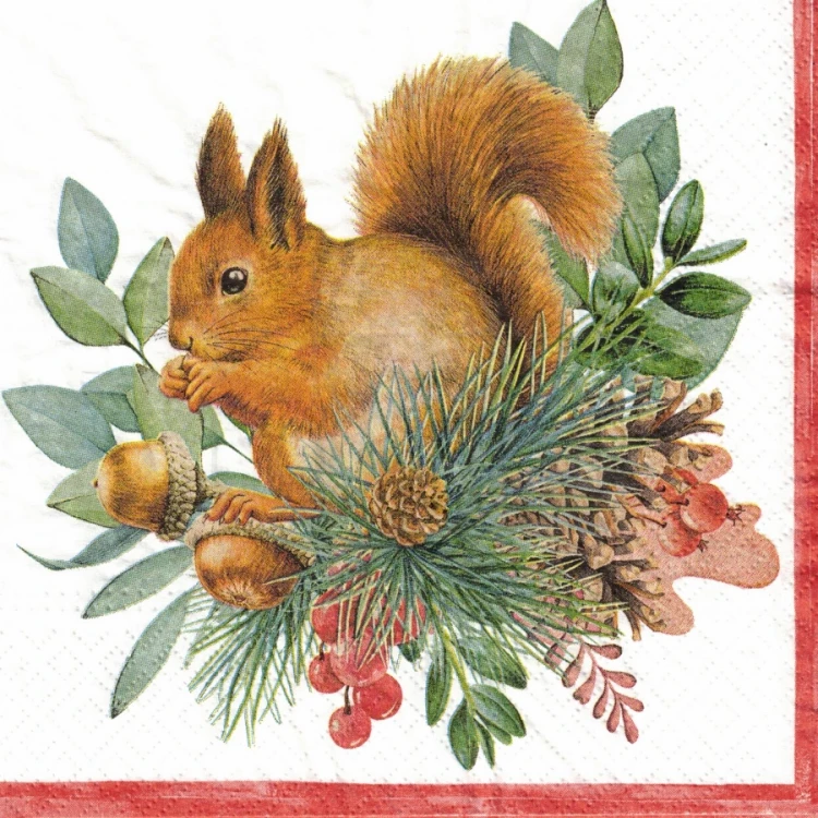 Serwetka 33x33 - Wiewiórka i żołędzie
