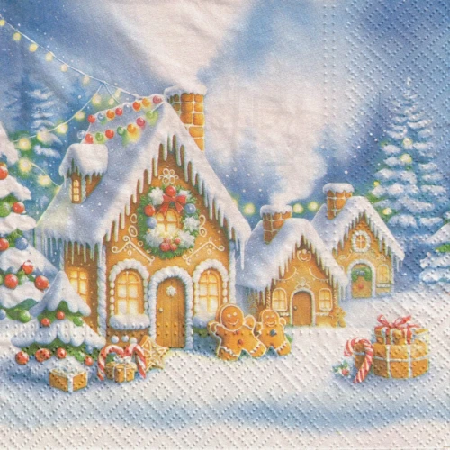 Serwetka 33x33 - Chatki miasteczko z piernika