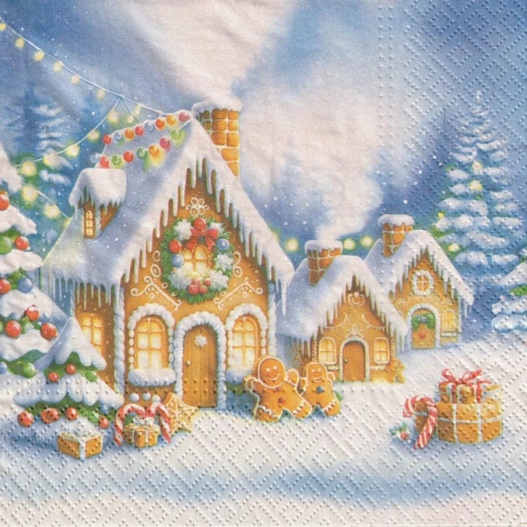 Serwetka 33x33 - Chatki miasteczko z piernika
