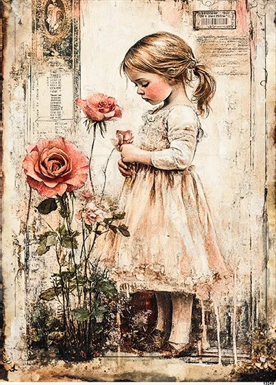 Papier ryżowy do decoupage A5 Dziewczynka i róże retro 13249