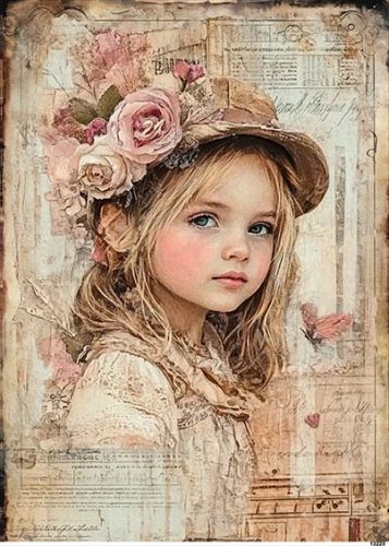 Papier ryżowy do decoupage A5 Dziewczynka retro 13220