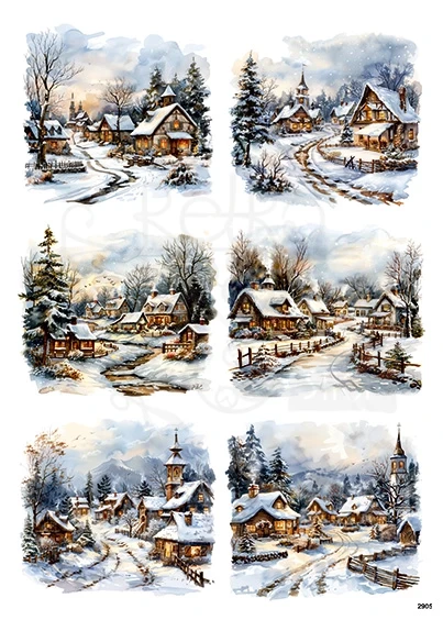 Papier ryżowy do decoupage A4 Zimowe domki 2905