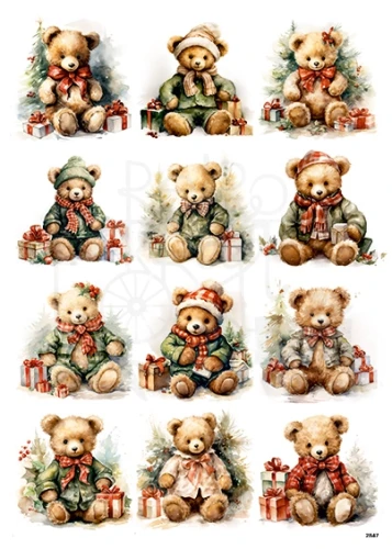 Papier ryżowy do decoupage A4 Świąteczne misie 2847