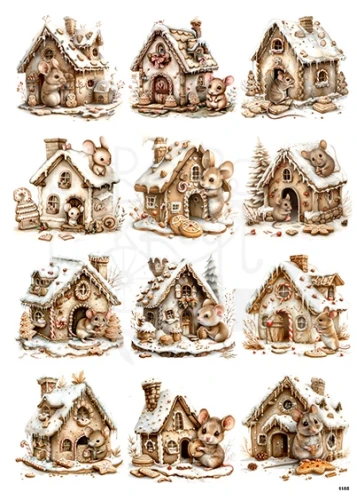 Papier ryżowy do decoupage A4 Domek z piernika i myszka 1155