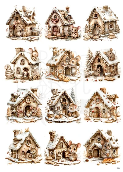 Papier ryżowy do decoupage A4 Domek z piernika i myszka 1155