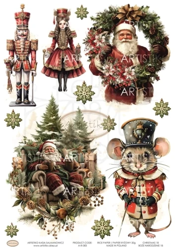 Papier ryżowy do decoupage A4 Boże Narodzenie 18 A-R-083 Artistiko