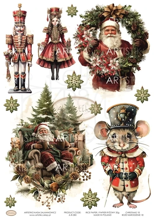 Papier ryżowy do decoupage A4 Boże Narodzenie 18 A-R-083 Artistiko