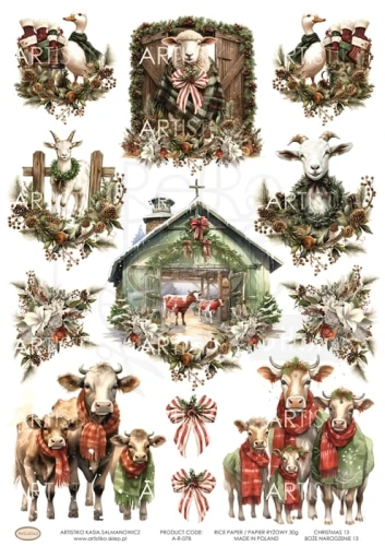 Papier ryżowy do decoupage A4 Boże Narodzenie 13 A-R-078 Artistiko