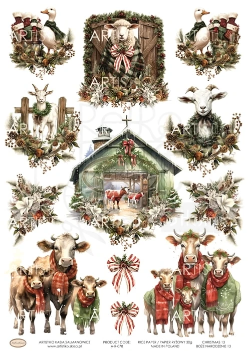 Papier ryżowy do decoupage A4 Boże Narodzenie 13 A-R-078 Artistiko