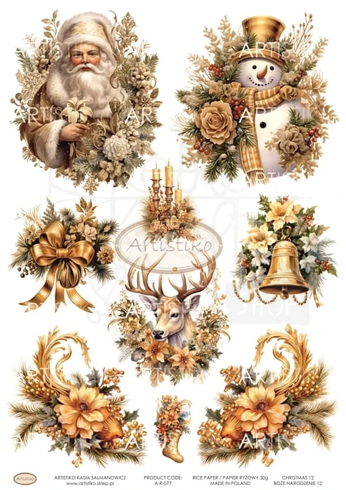 Papier ryżowy do decoupage A4 Boże Narodzenie 12 A-R-077 Artistiko