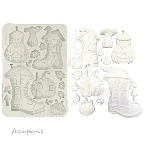 Foremka silikonowa A5 Whispering Woods Buty domki KACMA586 Stamperia