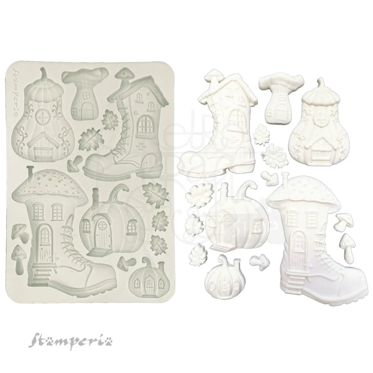 Foremka silikonowa A5 Whispering Woods Buty domki KACMA586 Stamperia