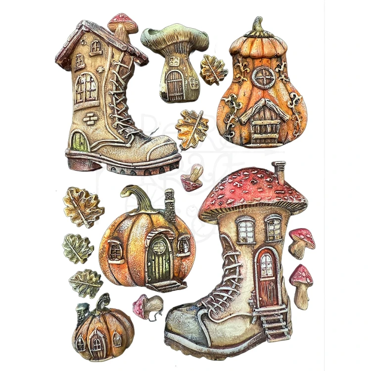 Foremka silikonowa A5 Whispering Woods Buty domki KACMA586 Stamperia