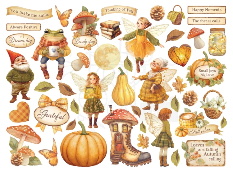 Ozdoby kształty tekturowe Die Cuts Whispering Woods 47 szt DFLDC120 Stamperia