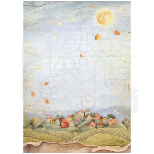 Papier ryżowy do decoupage A4 Whispering Woods Widok pagórki DFSA41058 Stamperia