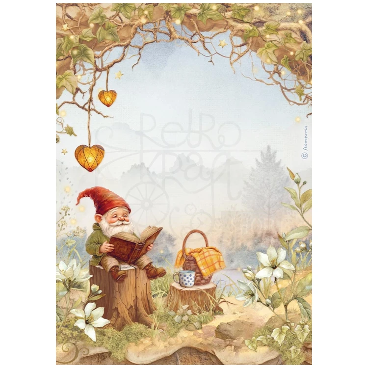 Papier ryżowy do decoupage A4 Whispering Woods Gnom DFSA41060 Stamperia