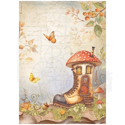 Papier ryżowy do decoupage A4 Whispering Woods Domek w bucie DFSA41061 Stamperia