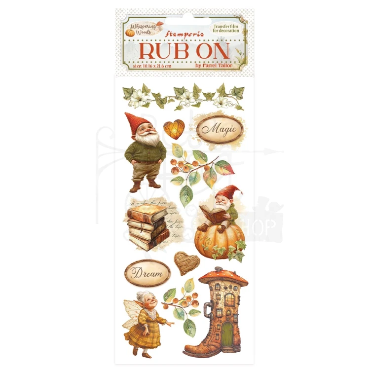 Rub-on transfer 10x21.6cm Whispering Woods Gnom DFLRB186 Stamperia