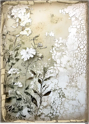 Papier ryżowy do decoupage A5 Białe kwiaty retro 13628