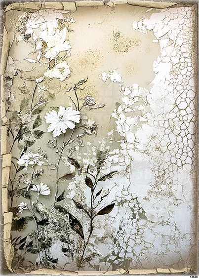 Papier ryżowy do decoupage A5 Białe kwiaty retro 13628