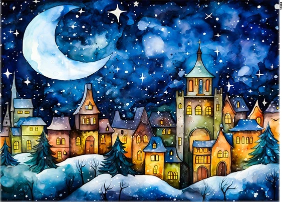 Papier ryżowy do decoupage A5 Miasteczko nocą i księżyc 13568
