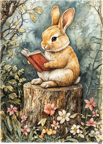 Papier ryżowy do decoupage A5 Zając czyta książkę 13504