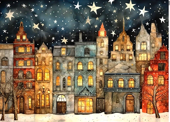 Papier ryżowy do decoupage A5 Miasteczko - kamieniczki nocą 13332