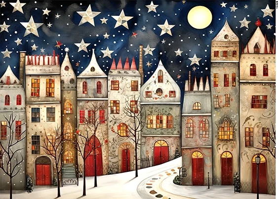 Papier ryżowy do decoupage A5 Miasteczko - kamieniczki nocą 13328