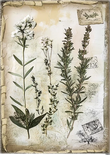 Papier ryżowy do decoupage A4 Suszone zioła retro 13632
