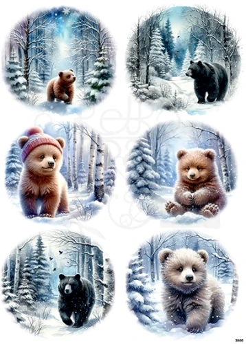 Papier ryżowy do decoupage A4 Zimowe misie 3800