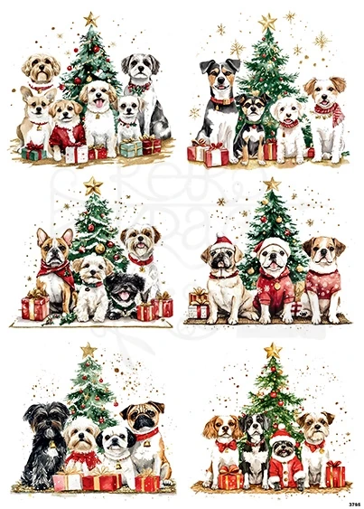 Papier ryżowy do decoupage A4 Psy i choinka 3795