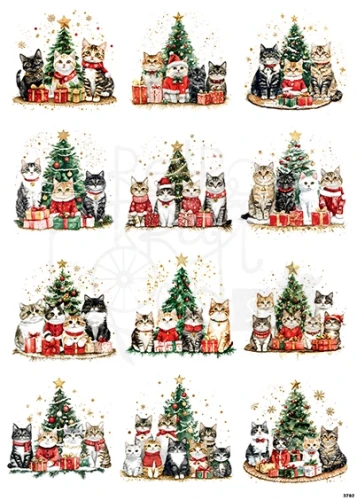Papier ryżowy do decoupage A4 Koty i choinka 3792