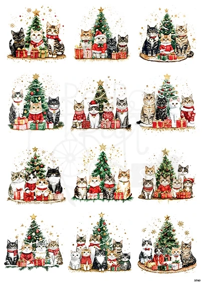 Papier ryżowy do decoupage A4 Koty i choinka 3792