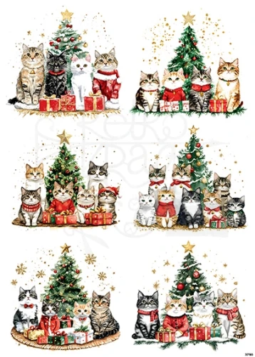 Papier ryżowy do decoupage A4 Koty i choinka 3790