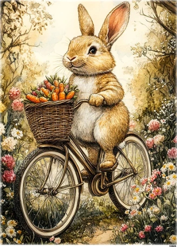 Papier ryżowy do decoupage A5 Zając jedzie na rowerze 13505