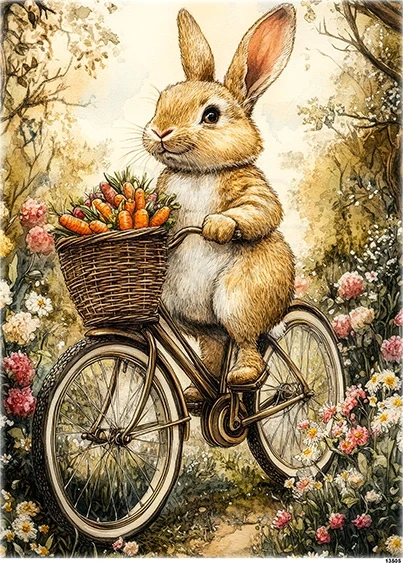 Papier ryżowy do decoupage A5 Zając jedzie na rowerze 13505