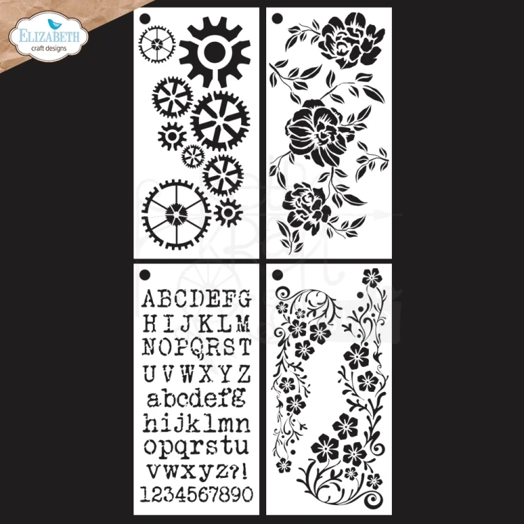 Maska szablon 11x20 Journal Stencils 8 4 szt S057 Elizabeth Craft Designs