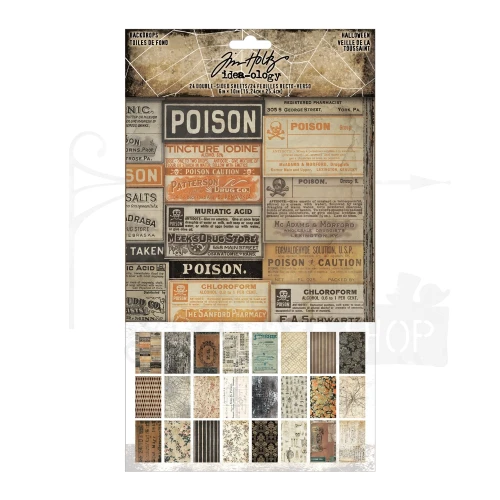 Ozdoby papierowe Idea-Ology Double-Sided Backdrops Halloween 24szt TH94433 Tim Holtz