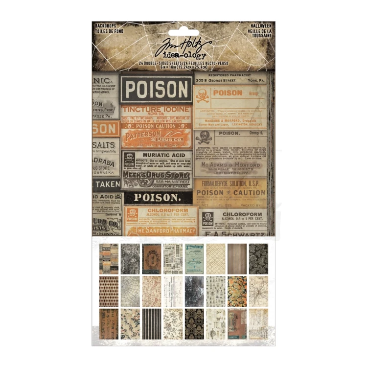 Ozdoby papierowe Idea-Ology Double-Sided Backdrops Halloween 24szt TH94433 Tim Holtz