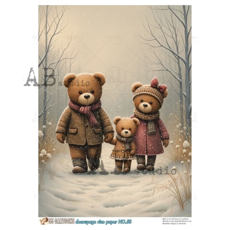 Papier ryżowy do decoupage A4 Misie na spacerze No. 58 - 55 Cartoons