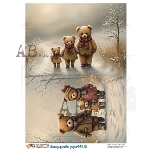 Papier ryżowy do decoupage A4 Misie na spacerze No. 60 - 55 Cartoons