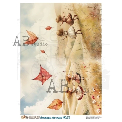 Papier ryżowy do decoupage A4 Jesień latawce dziewczynki No. 74 - 55 Cartoons