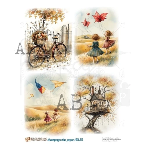 Papier ryżowy do decoupage A4 Jesień latawce dynie No. 75 - 55 Cartoons
