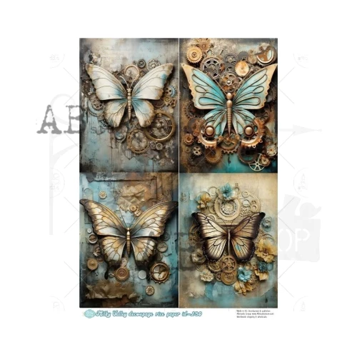 Papier ryżowy do decoupage A4 Motyle steampunk ID-130 - Milky Valley