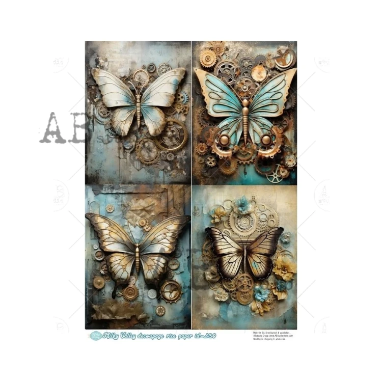 Papier ryżowy do decoupage A4 Motyle steampunk ID-130 - Milky Valley