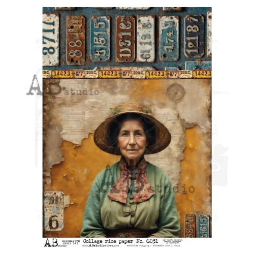 Papier ryżowy do decoupage A4 Art journal kobieta w kapeluszu ID-6031 - ABstudio