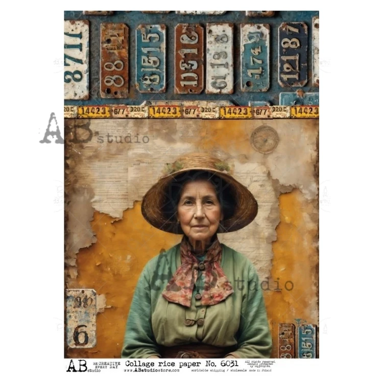 Papier ryżowy do decoupage A4 Art journal kobieta w kapeluszu ID-6031 - ABstudio