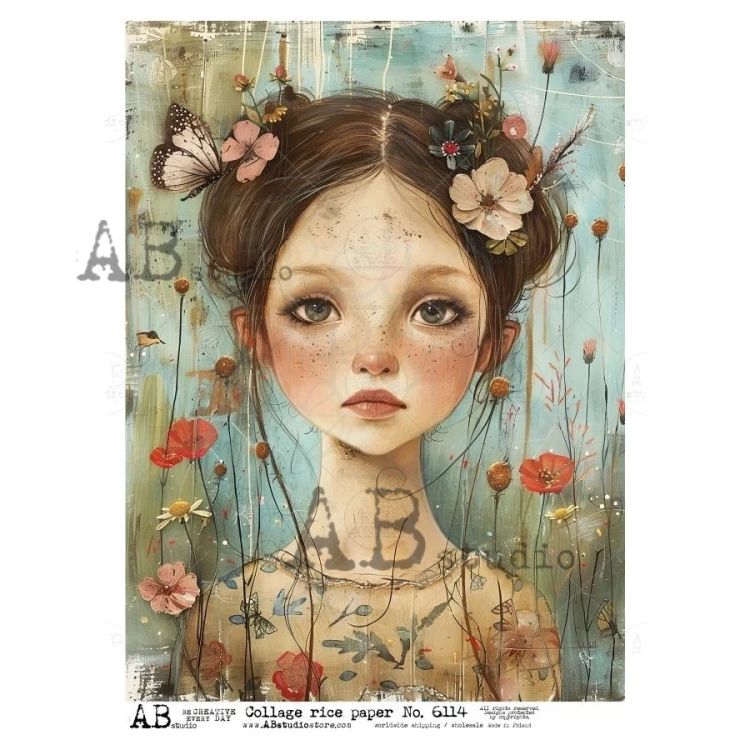 Papier ryżowy do decoupage A4 Dziewczyna w kwiatach ID-6114 - ABstudio