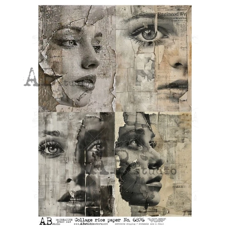 Papier ryżowy do decoupage A4 Art journal twarze ID-6876 - ABstudio