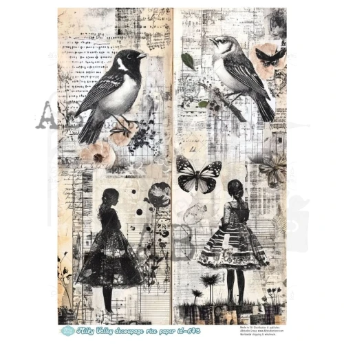 Papier ryżowy do decoupage A4 Art journal - dziewczyny i ptaki ID-643 - Milky Valley